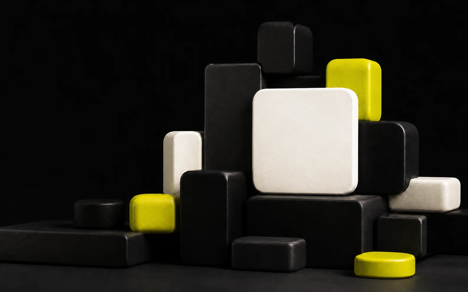 Pazmix sculptural brand composition in Carbon, Warm Chalk, and Citron